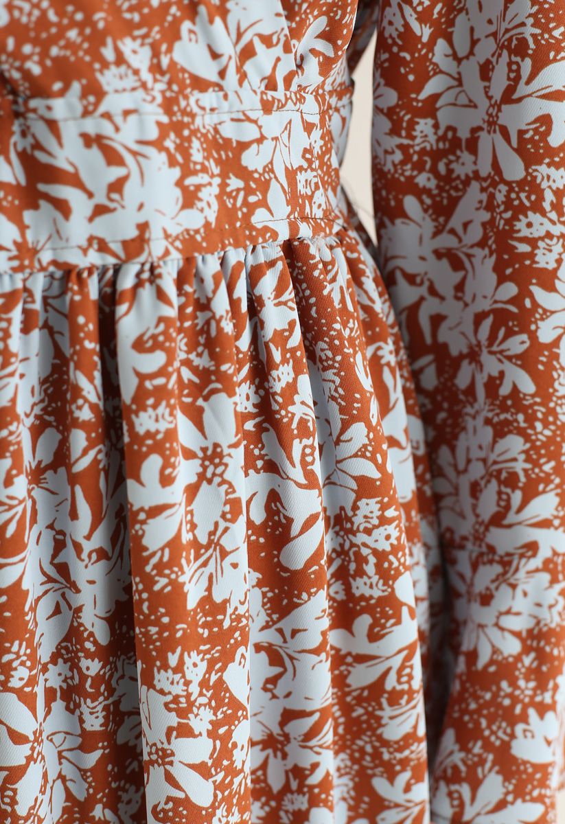 Lily Print Wrap Chiffon Maxi Dress in Caramel