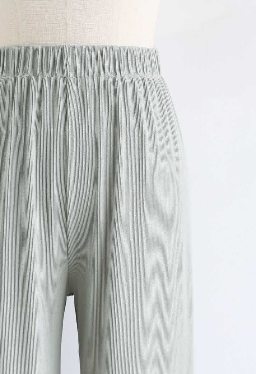 High-Waisted Ribbed Pants in Mint