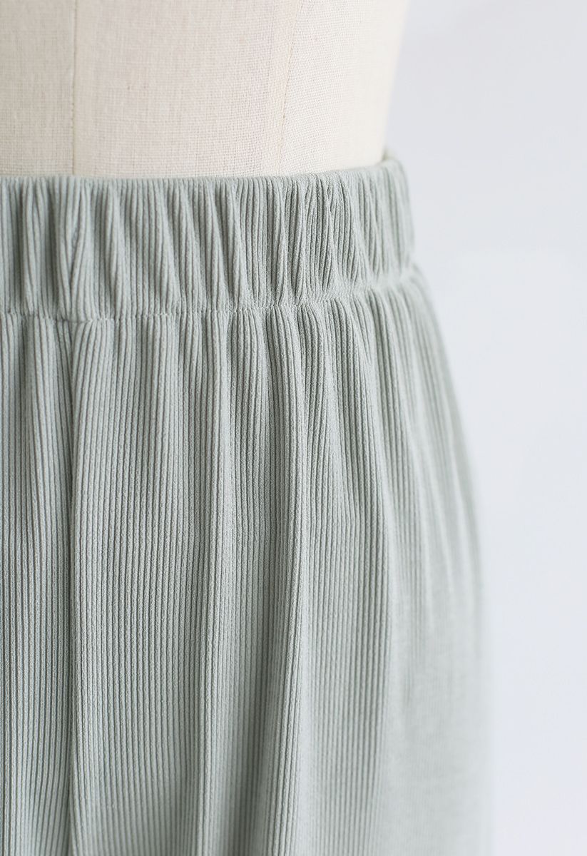 High-Waisted Ribbed Pants in Mint