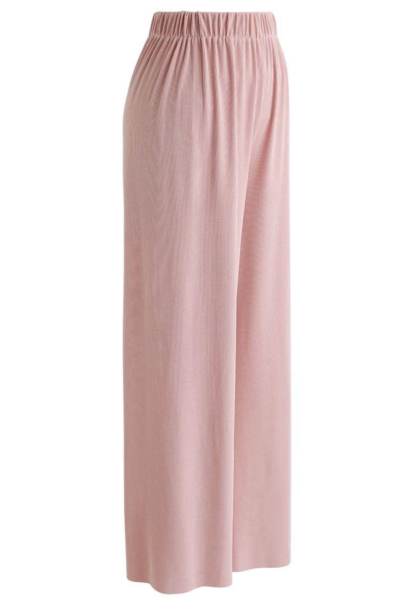 High-Waisted Ribbed Pants in Pink