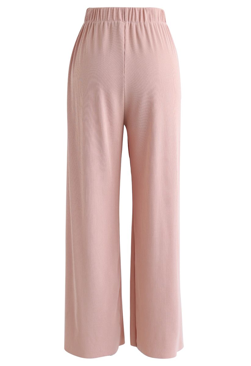 High-Waisted Ribbed Pants in Pink