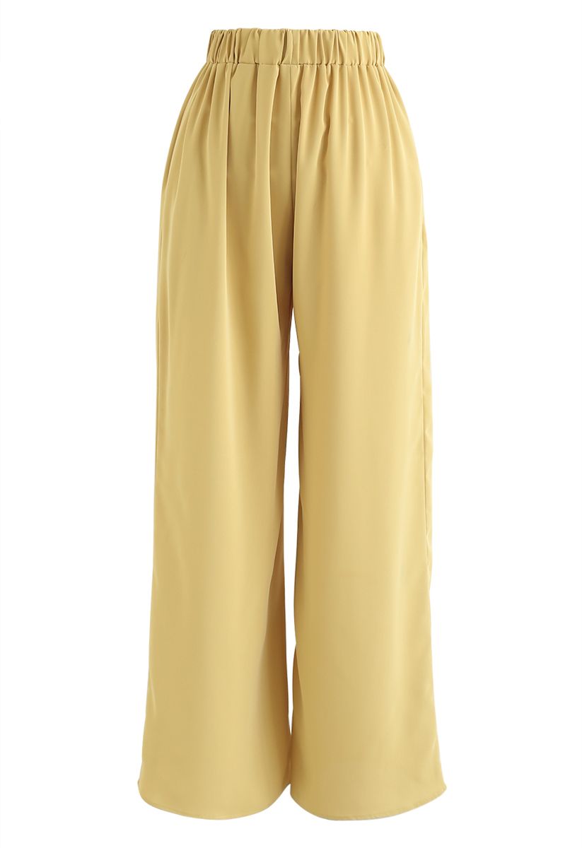 Tube Crop Cami Top and Wide Leg Pants Set in Mustard