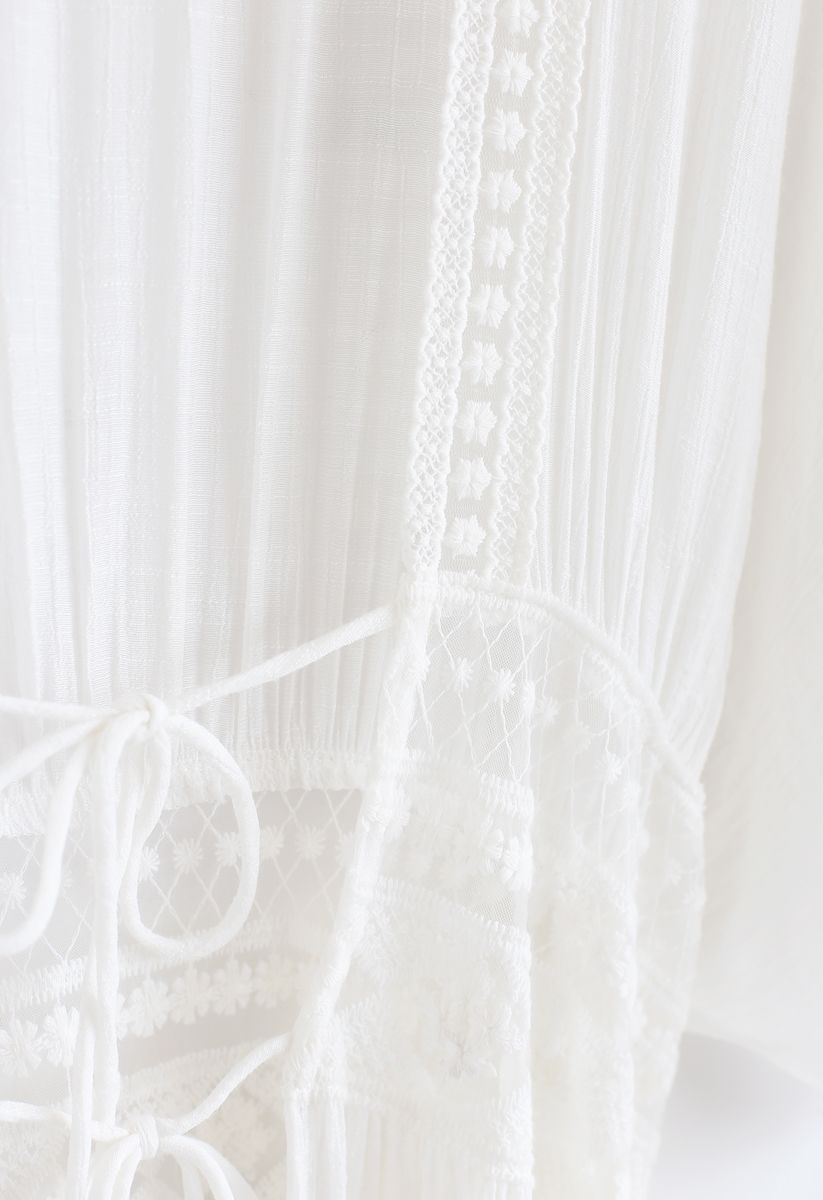 Crochet Trims Semi-Sheer Longline Kimono