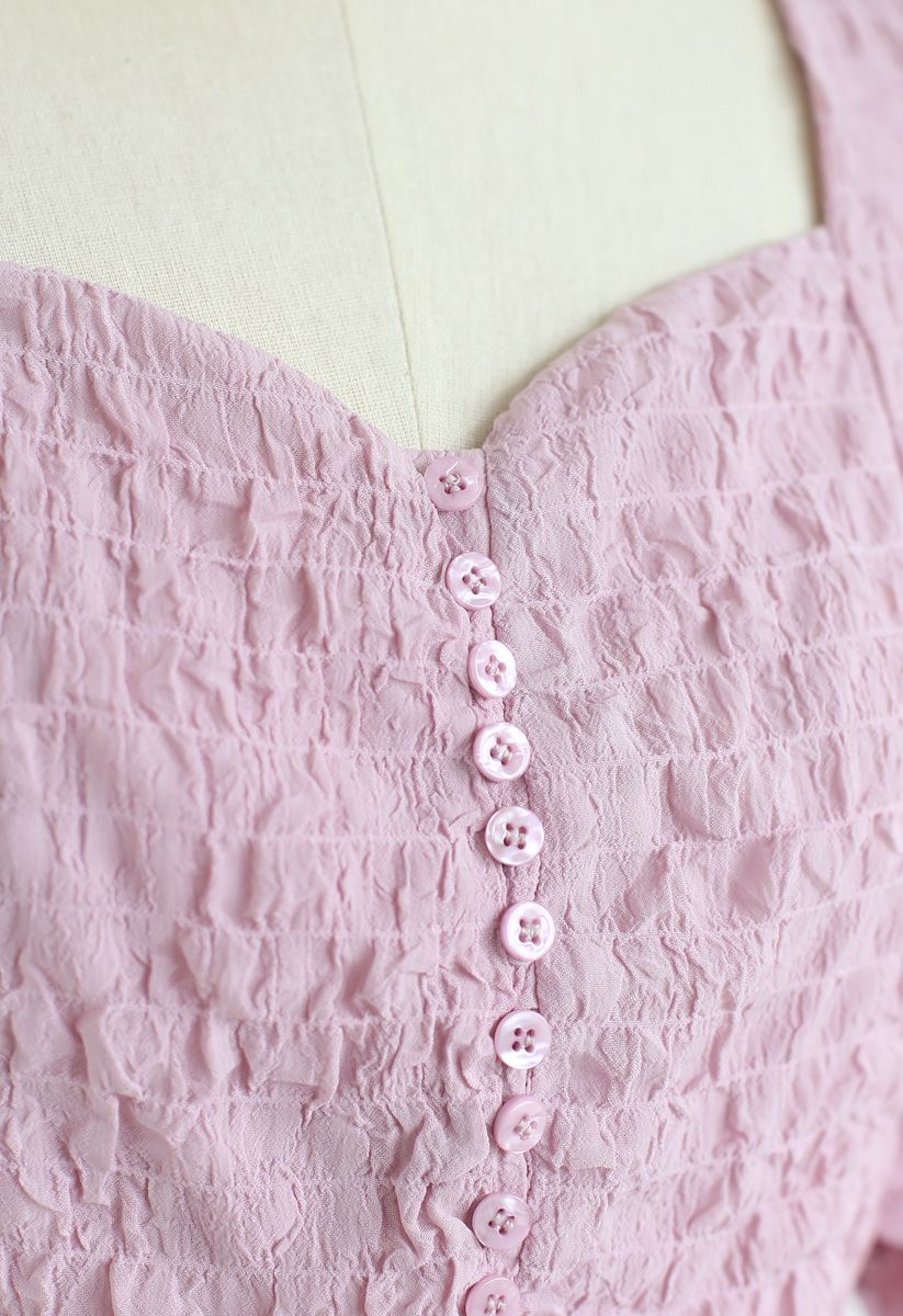 Sweetheart Neck Button Down Crop Top in Pink