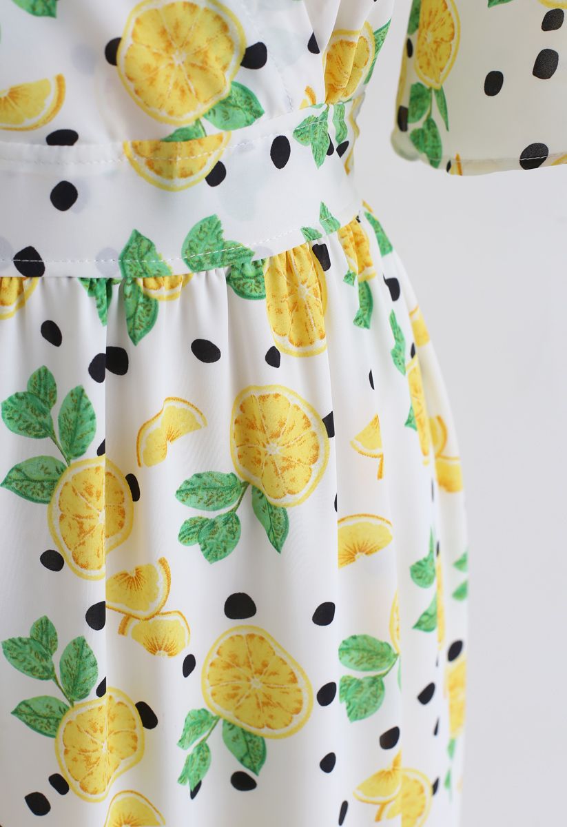 Lemon Print Frilling Wrapped Dress