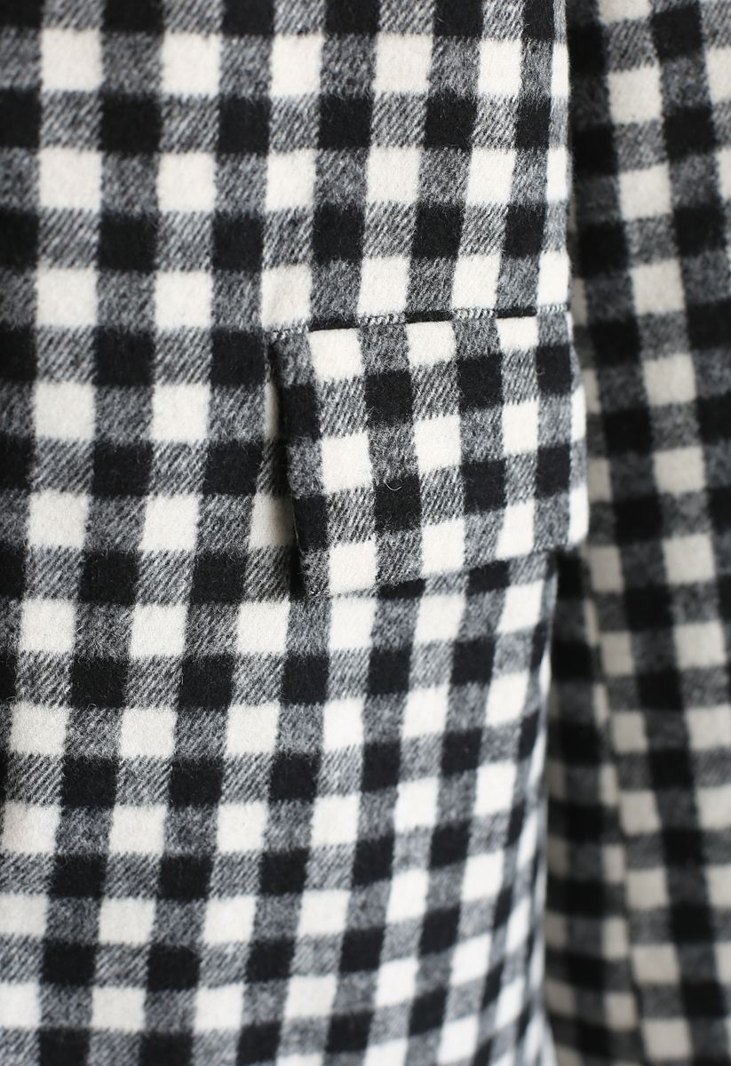 Button Down Gingham Wool-Blended Longline Coat