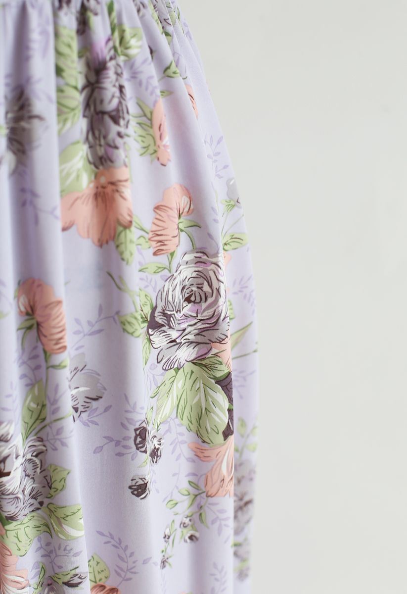 Demure Floral Print Wrapped Maxi Dress in Lavender
