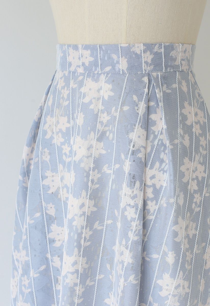 Shadow of Flowers Striped Mesh Midi Skirt