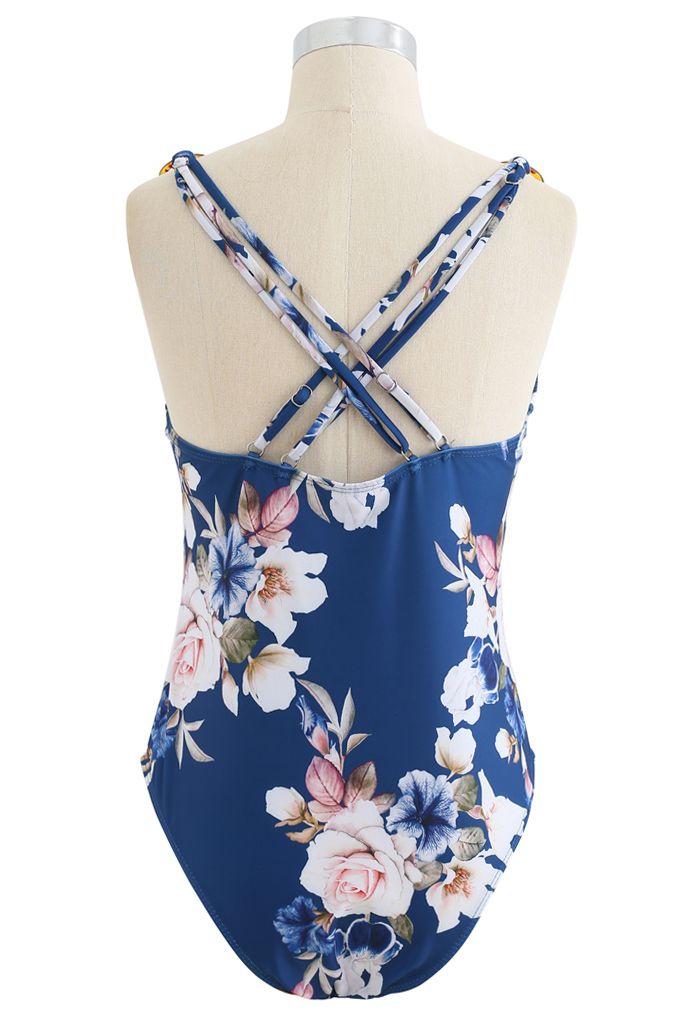 Strappy Crisscross Back Floral One-Piece Swimsuit
