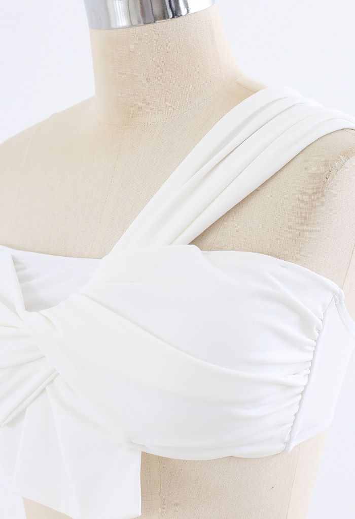 Sweet Knot One-Shoulder Bikini Set in White
