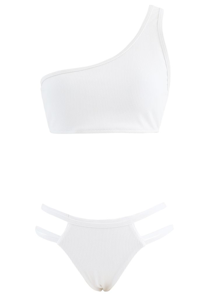 One-Shoulder Ribbed Low Rise Bikini Set