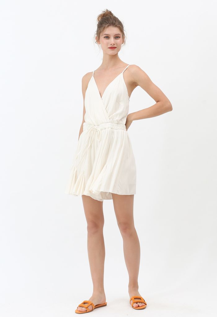 Ruffle Hem Wrapped Cami Playsuit in Ivory