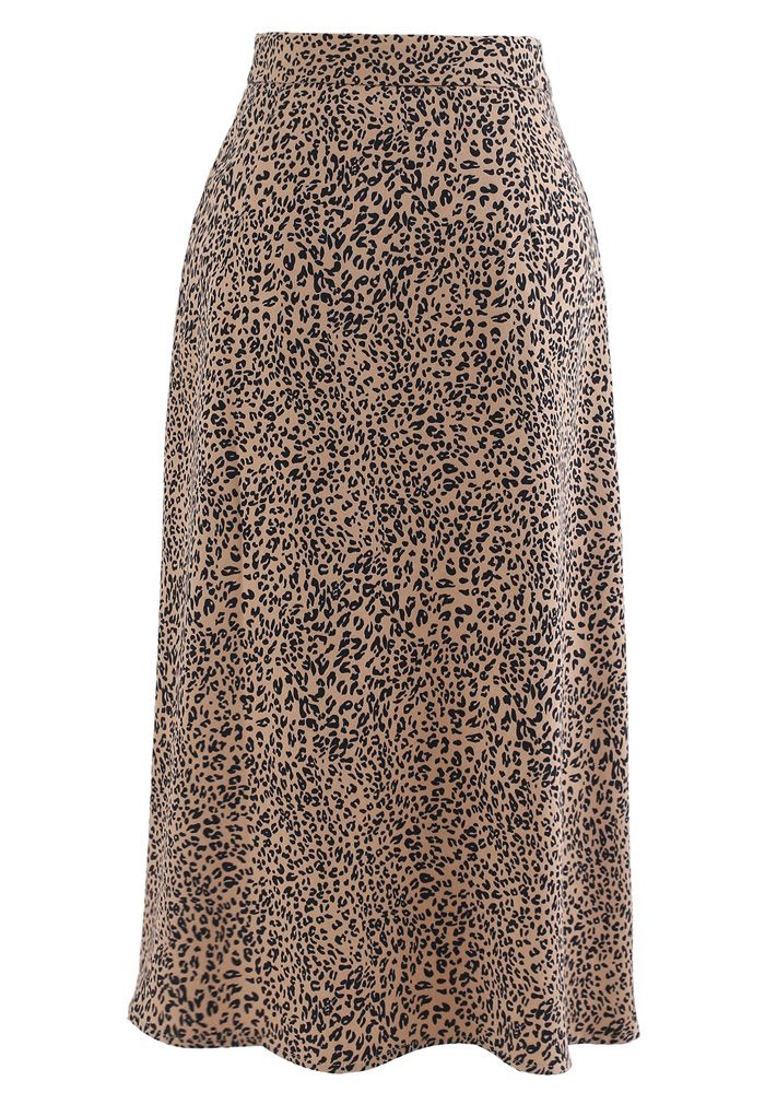 Animal Print Side Ruched Midi Skirt in Caramel