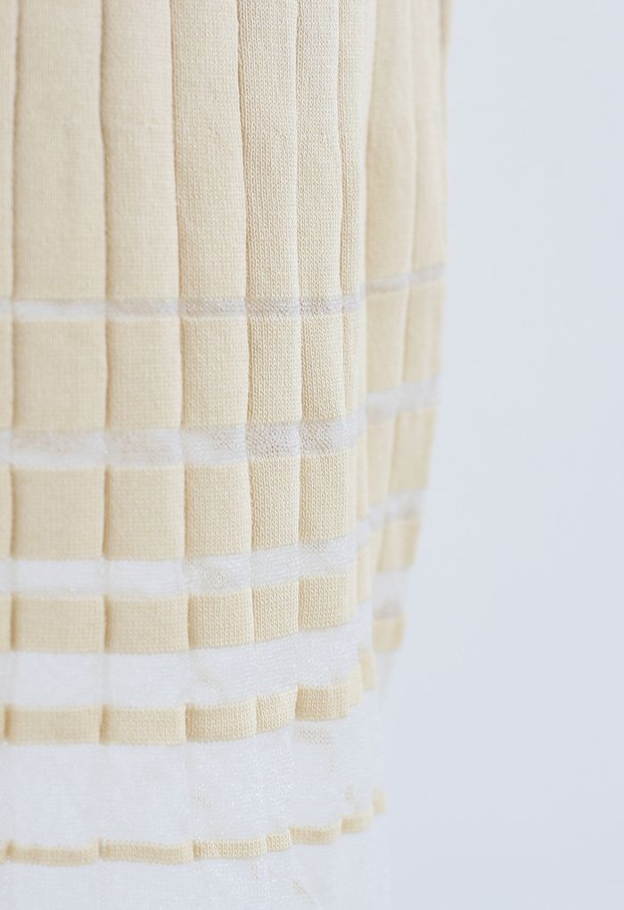 Striped Mesh Spliced Hem Knit Cami Dress in Cream