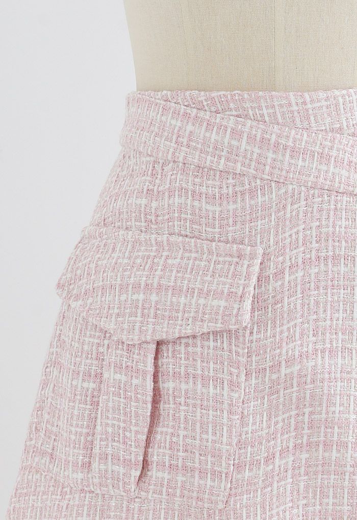 Tweed Asymmetric Mini Skirt in Pink