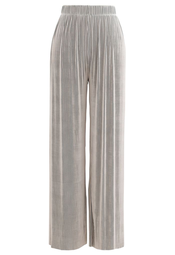 Contrasted High-Waisted Ribbed Pants in Sand