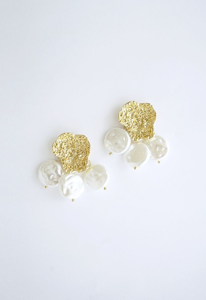 Golden Petal Coin Pearls Drop Earrings