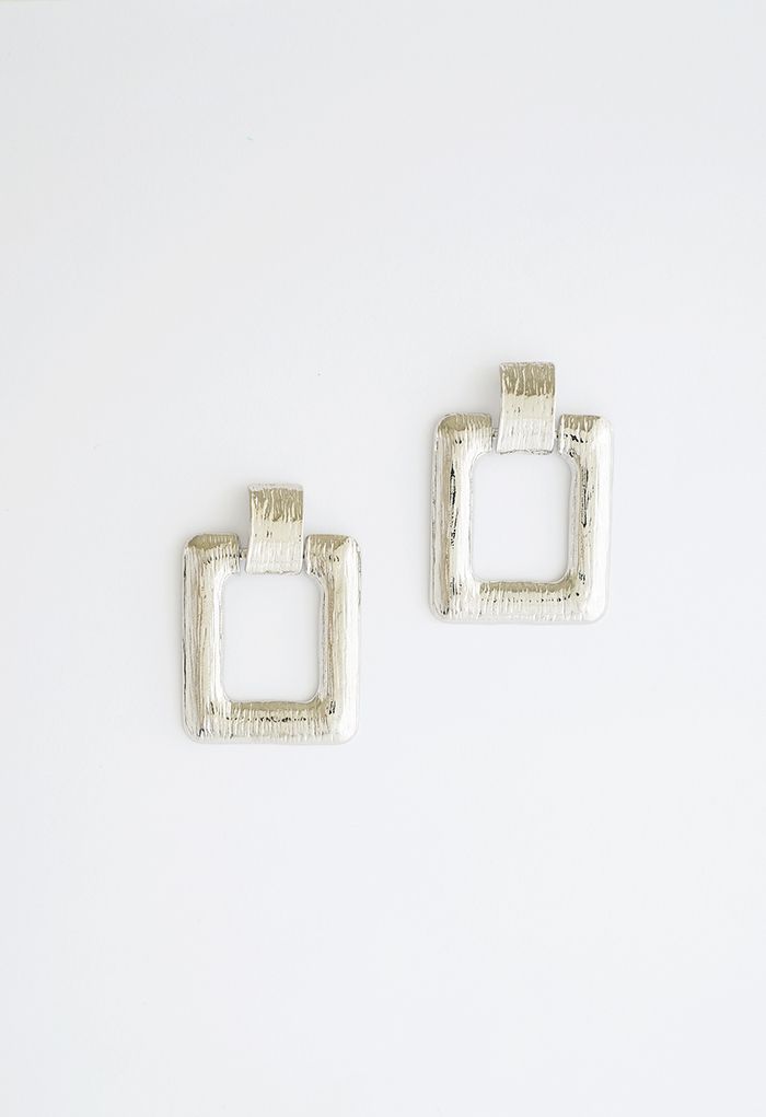 Hammered Square Silver Earrings