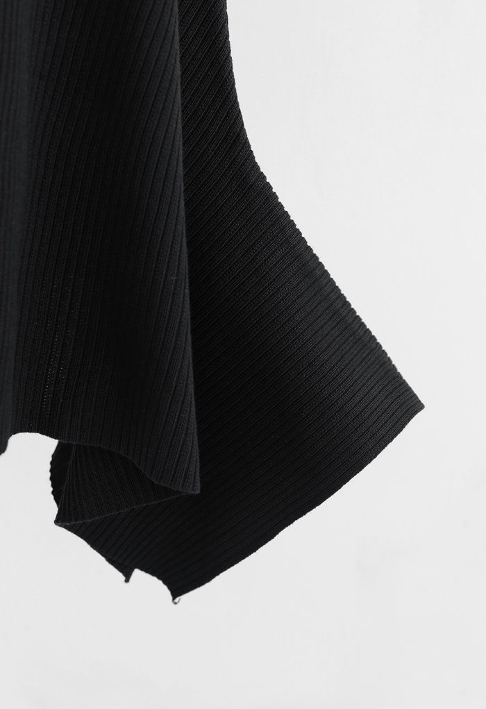 Asymmetric Hem Ribbed Knit Cami Dress in Black