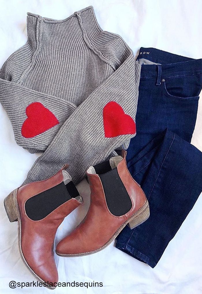 Heart and Soul Patched Knit Sweater in Grey
