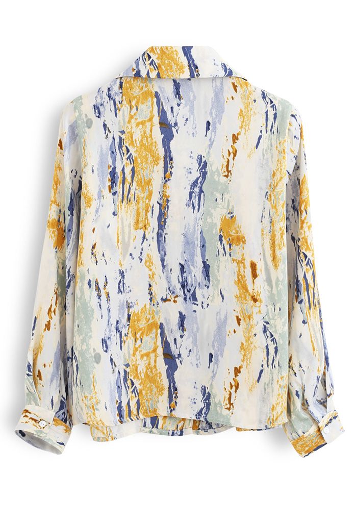 Multi-Colored Abstract Painting Buttoned Shirt