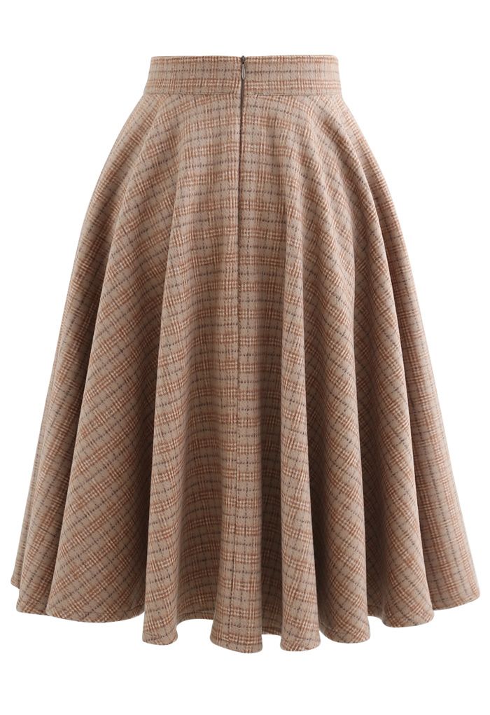 Check Print Wool-Blended A-Line Skirt