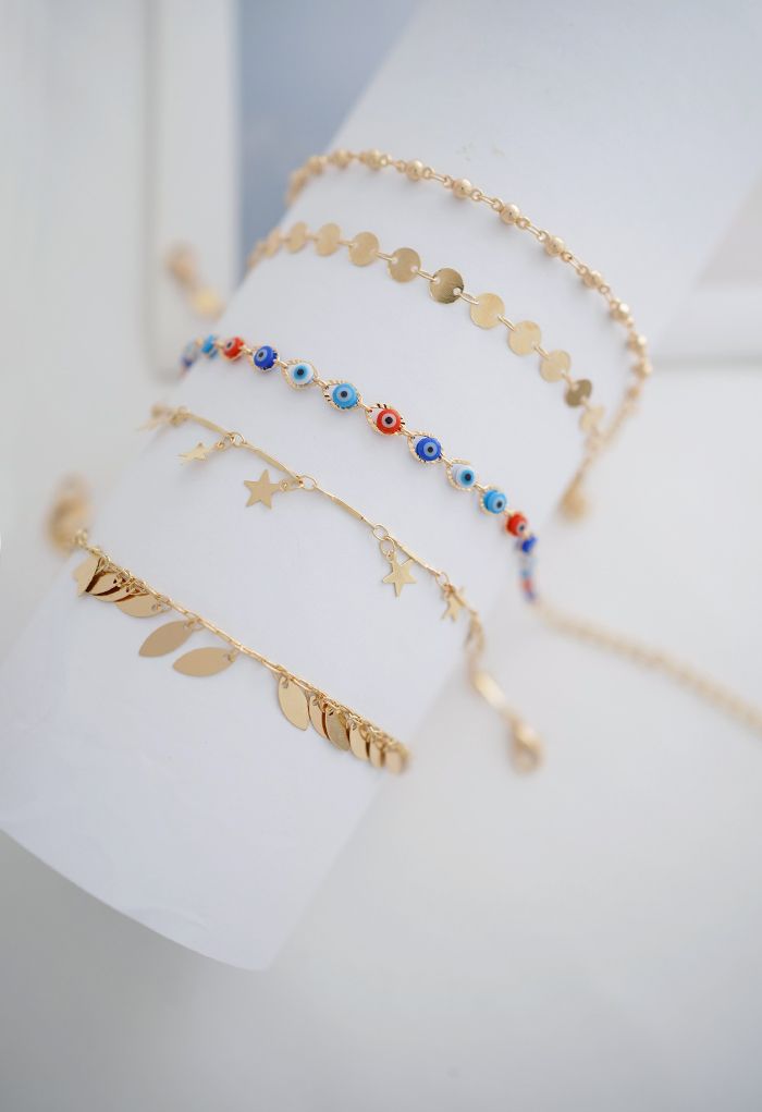 5 Packs Leaf Star and Beads Chain Bracelets