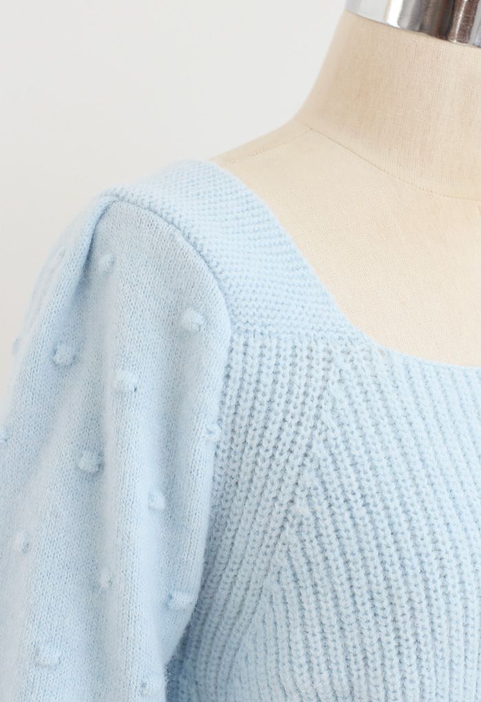 Bowknot Back Square Neck Knit Sweater in Baby Blue