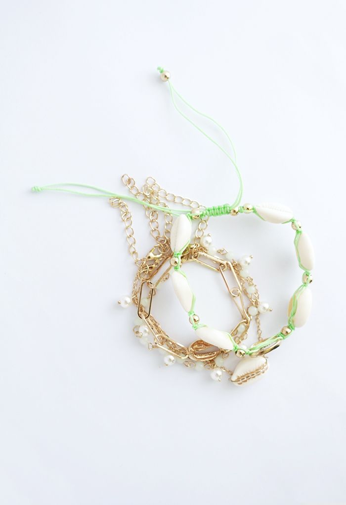 5 Packs Shell Pearl and Beads Chain Bracelets