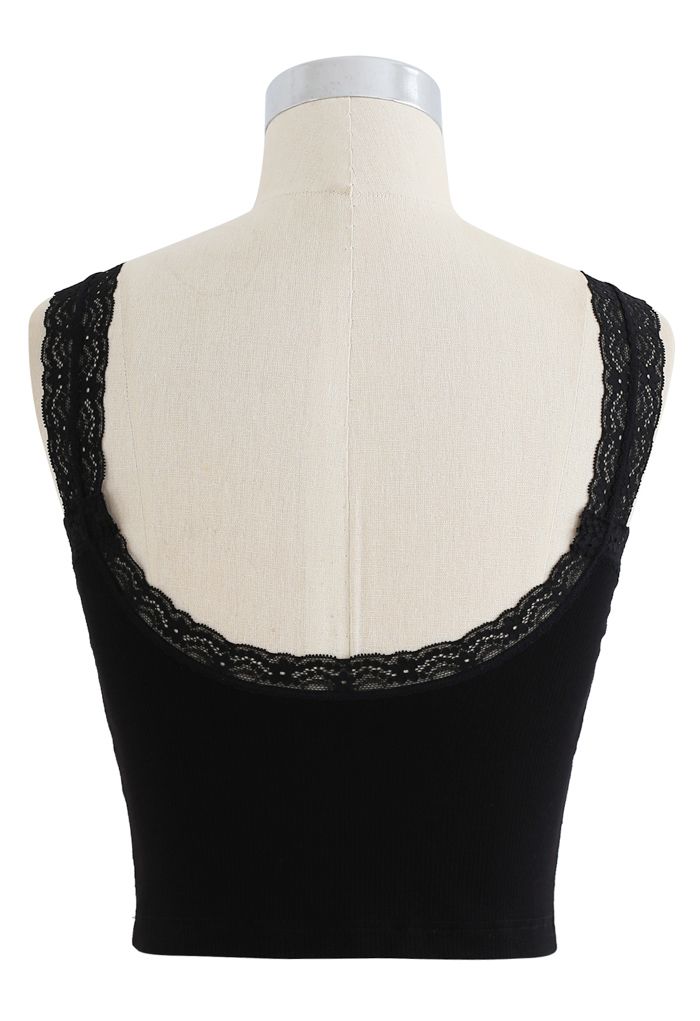 Lace Straps Tank Top in Black