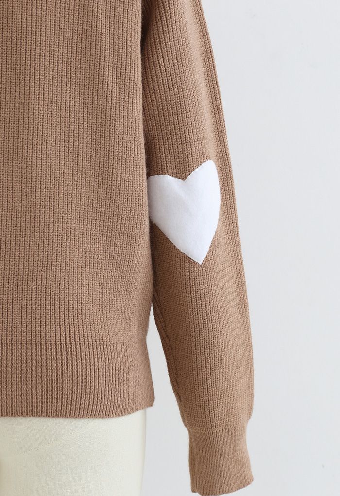 Heart and Soul Patched Knit Sweater in Caramel