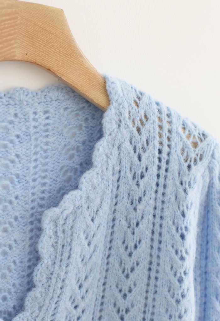 V-Neck Hollow Out Soft Touch Knit Sweater in Blue