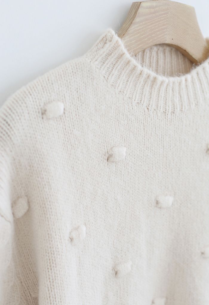 3D Dot High Neck Knit Sweater in Cream