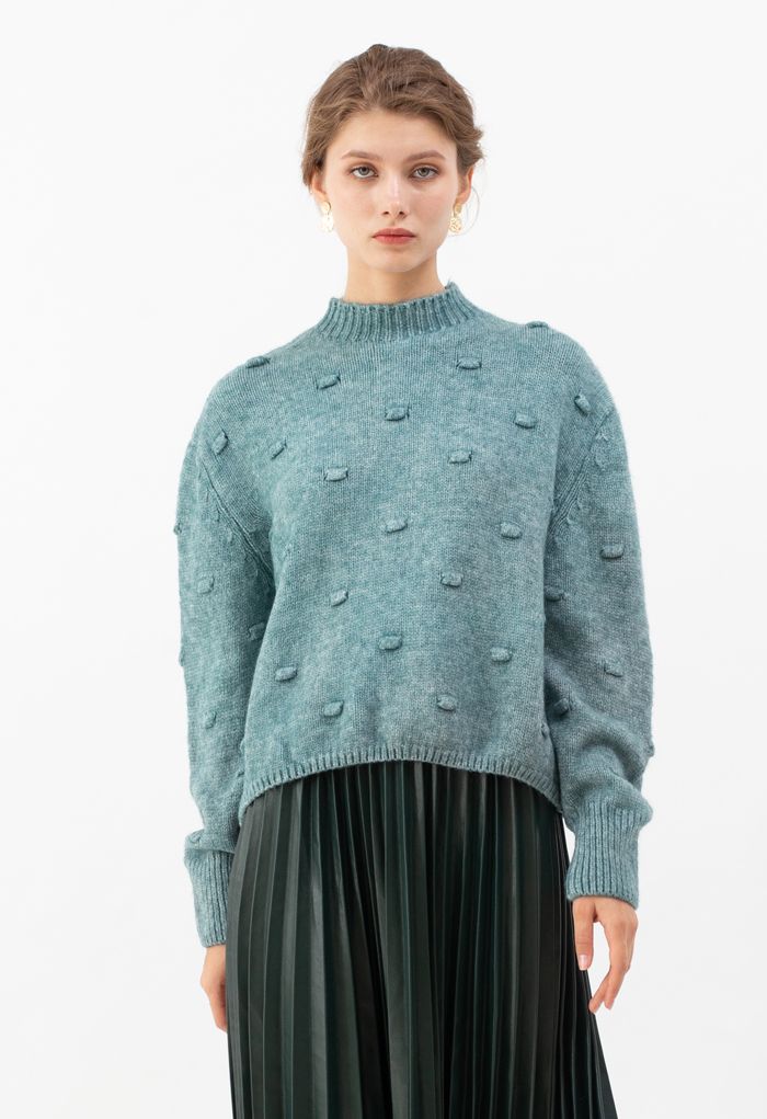 3D Dot High Neck Knit Sweater in Green