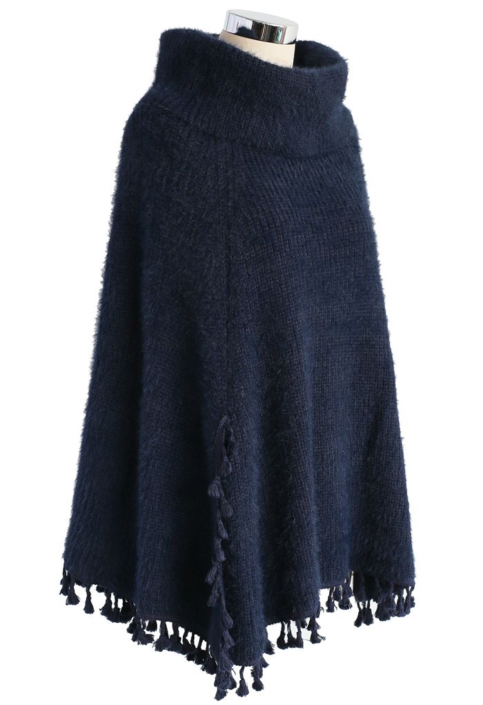 Winter Tale Knitted Cape in Navy