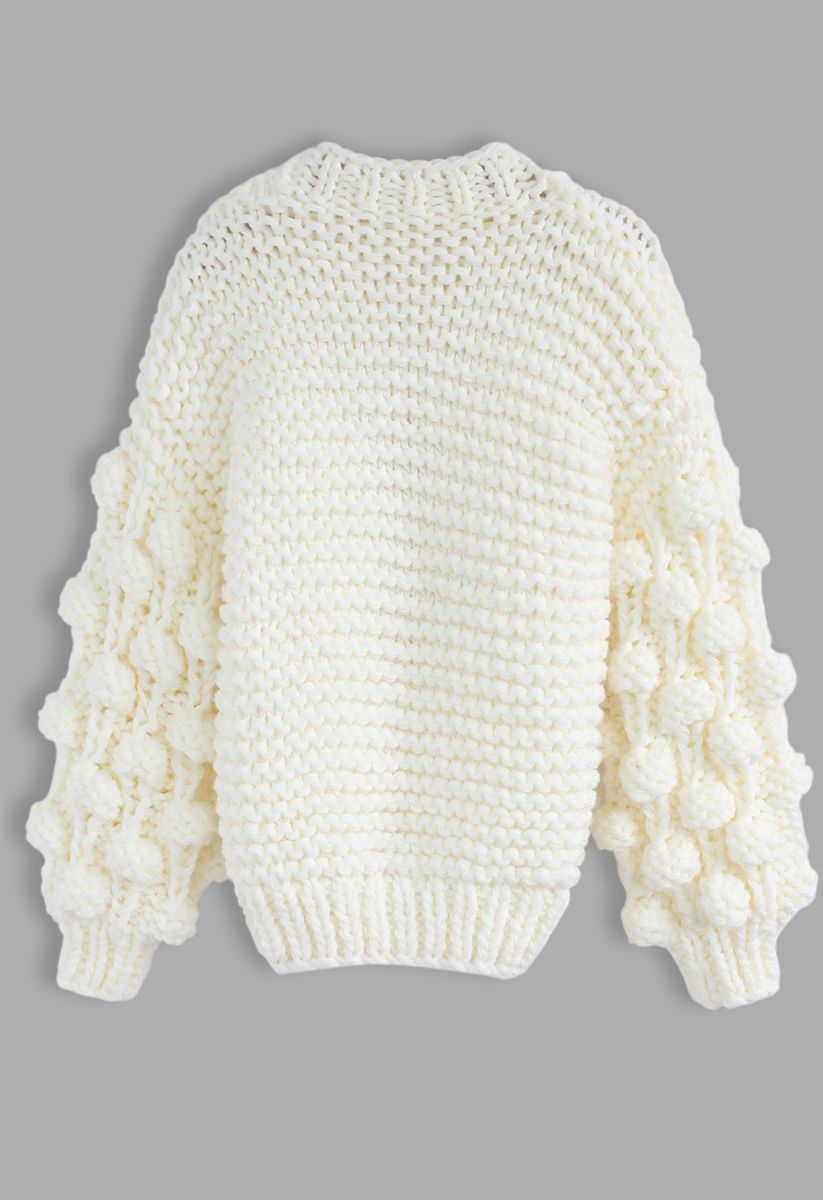 Cuteness on Sleeves Chunky Cardigan in White