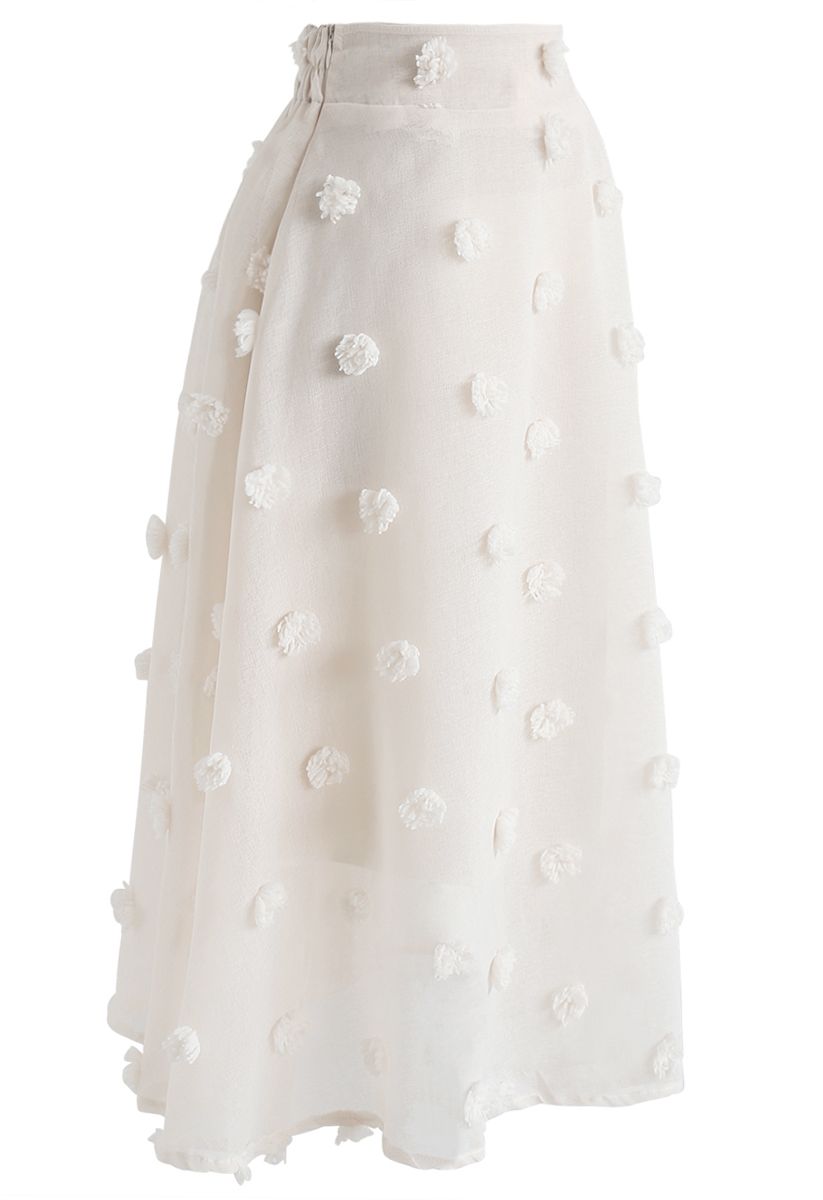 Cotton Candy Sheer 3D Flower Skirt in Cream