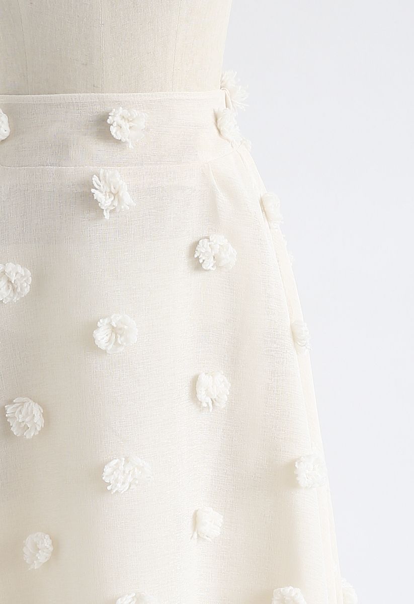 Cotton Candy Sheer 3D Flower Skirt in Cream