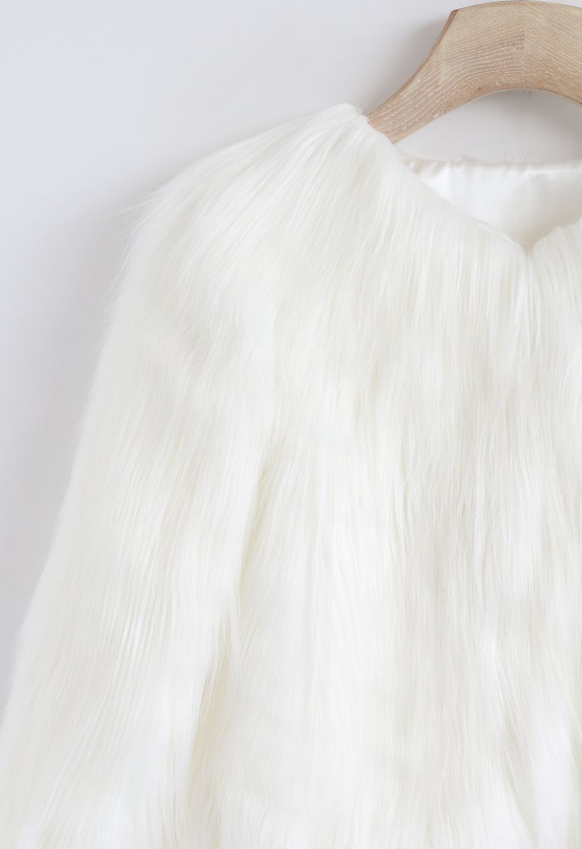 My Chic Faux Fur Coat in White For Kids