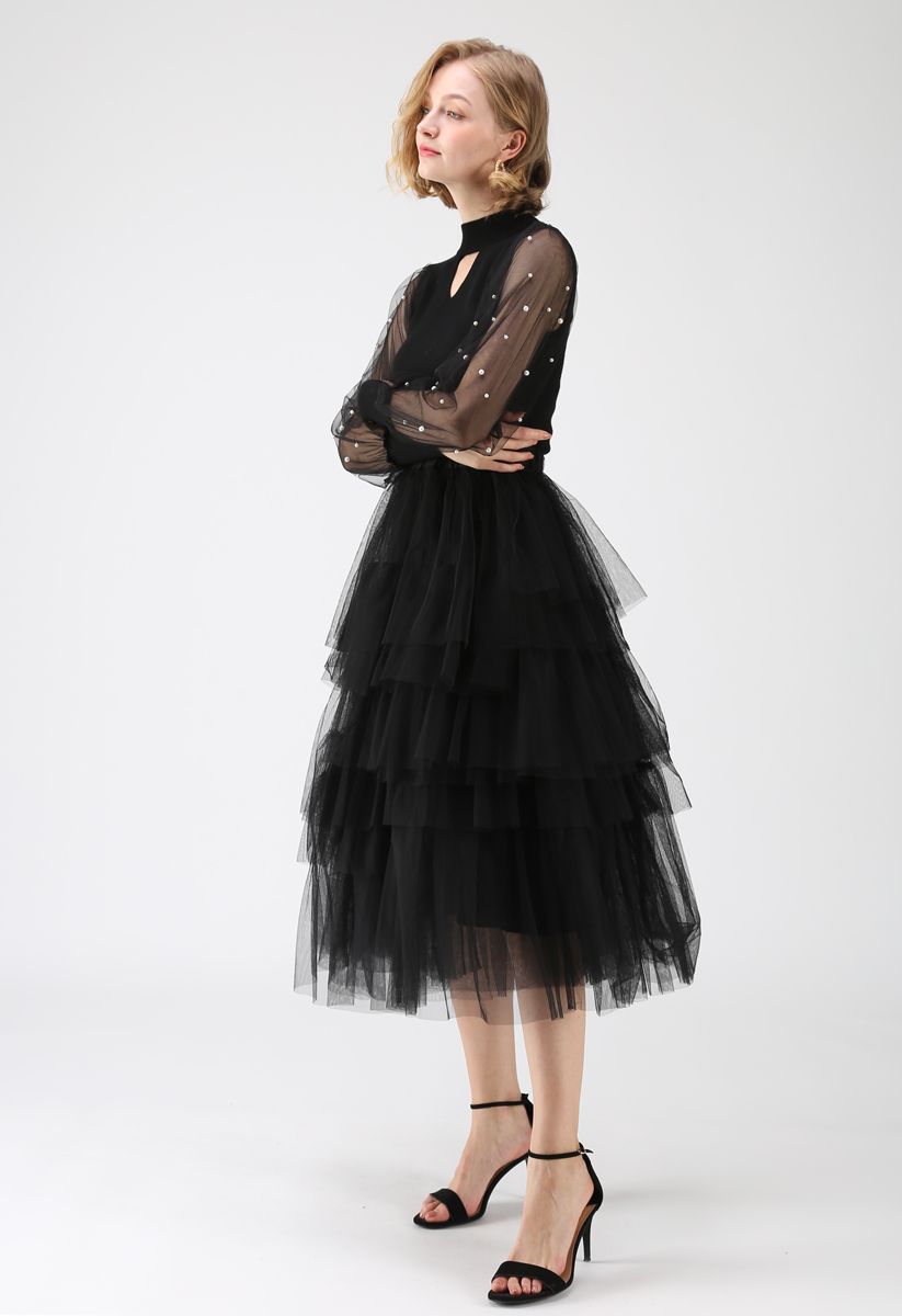Love Me More Layered Tulle Skirt in Black