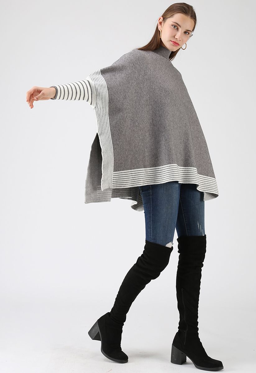Lie in Grey Fields Striped Oversize Knit Cape Sweater