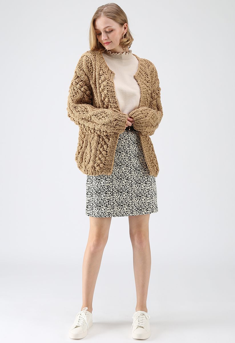 Wintry Morning Cable Knit Cardigan in Caramel