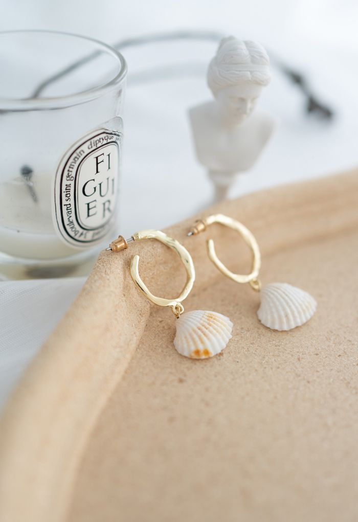 Shell Gold Hoop Earrings
