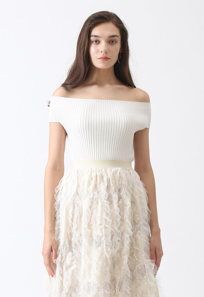 Count on You Off-Shoulder Ribbed Knit Top in White