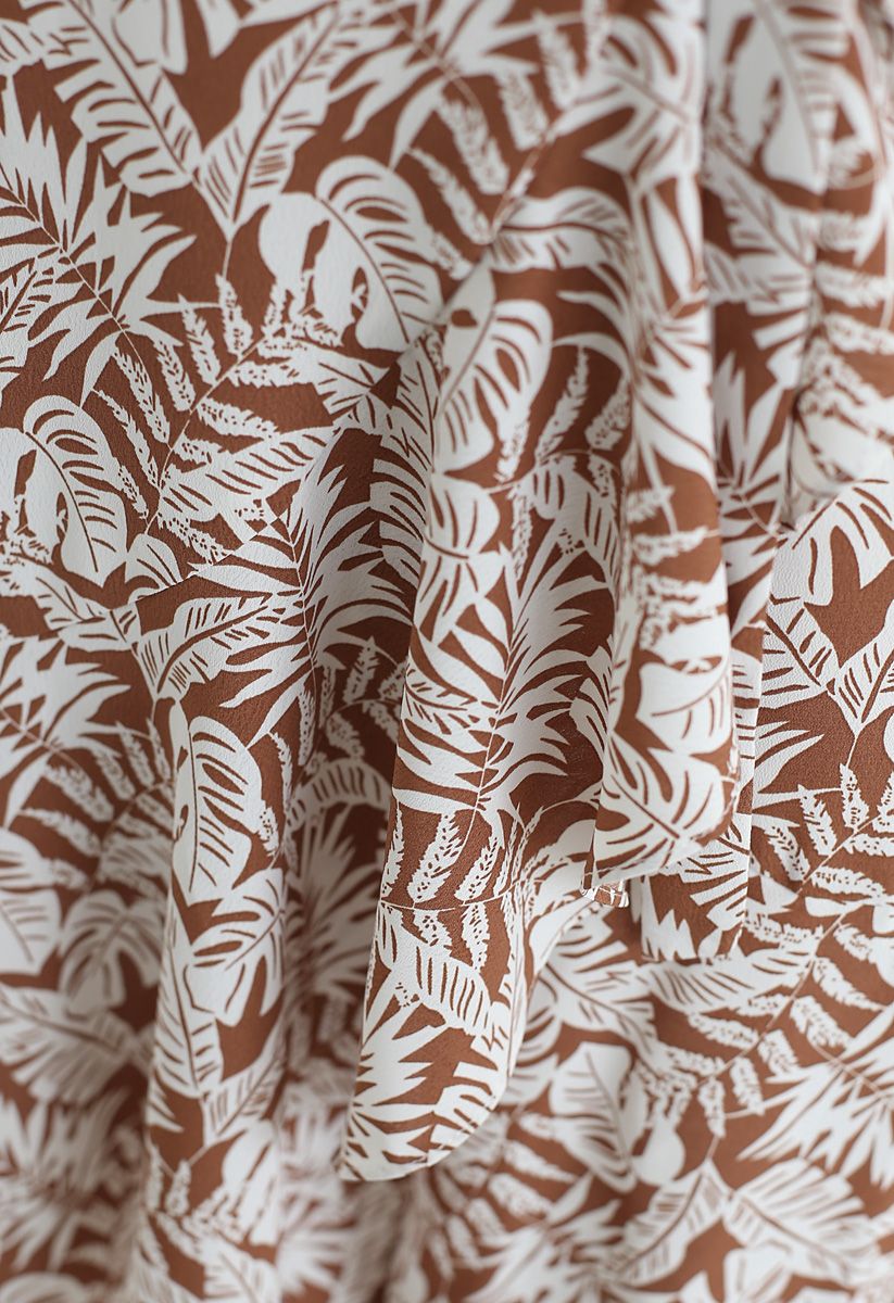 Palm Breeze Wrap Ruffle Cami Dress in Brown