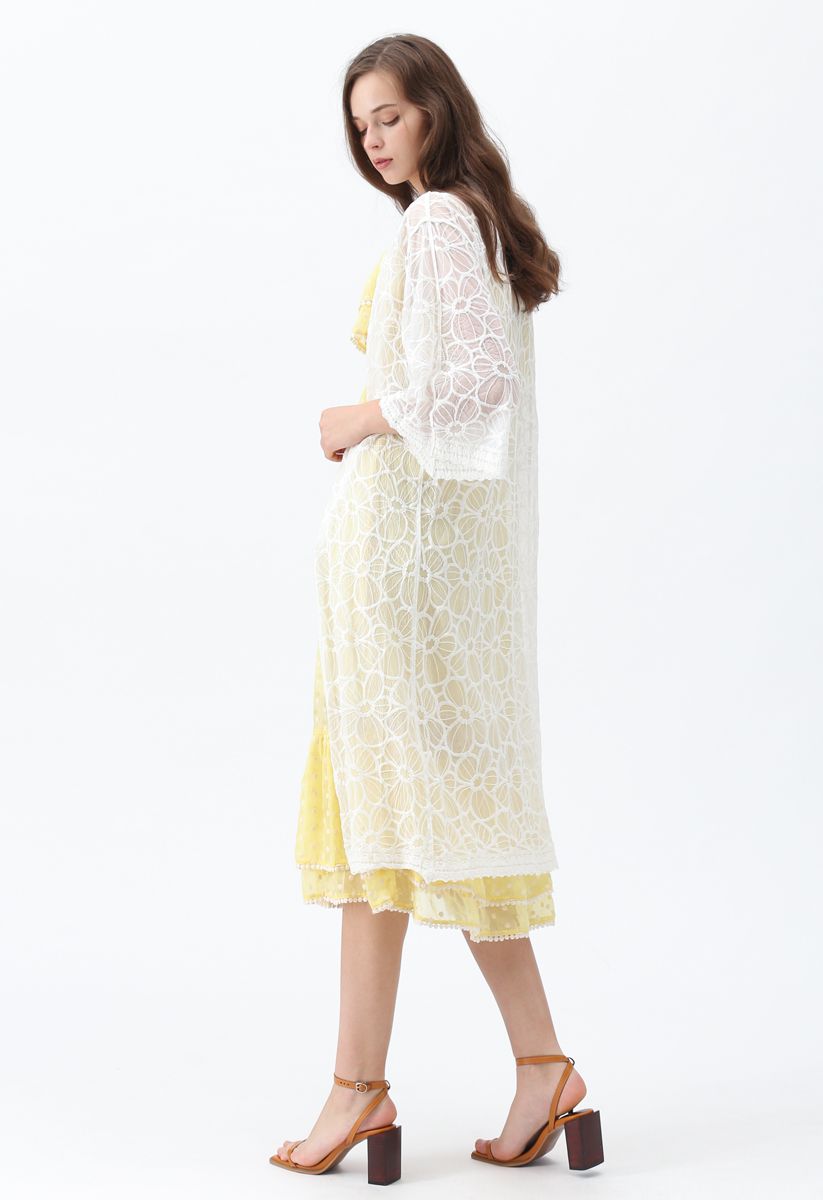 Keep Cool Embroidered Mesh Longline Kimono