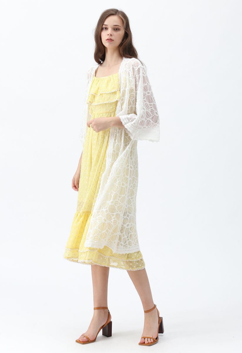 Keep Cool Embroidered Mesh Longline Kimono