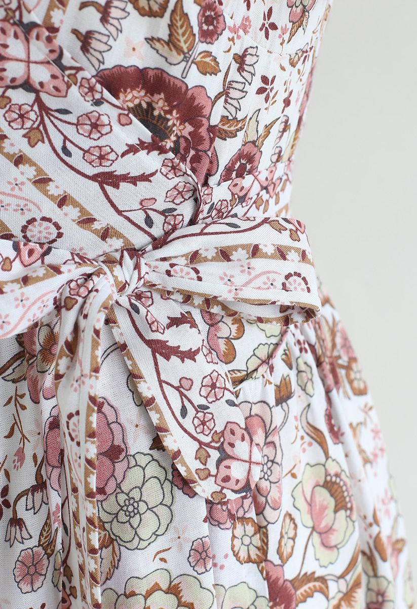 Boho Vibrant Floral Wrap Maxi Dress in Ivory