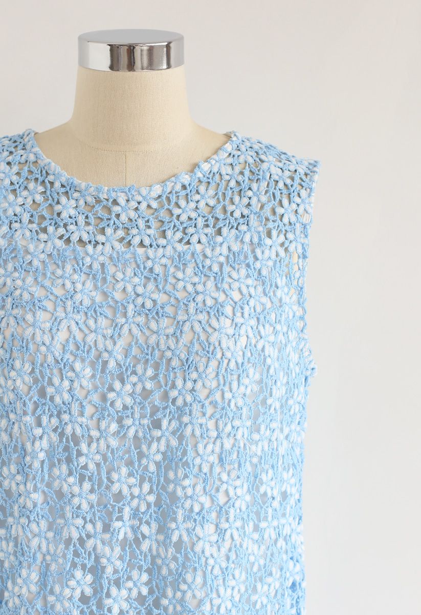 Brand New Love Crochet Sleeveless Dress in Blue