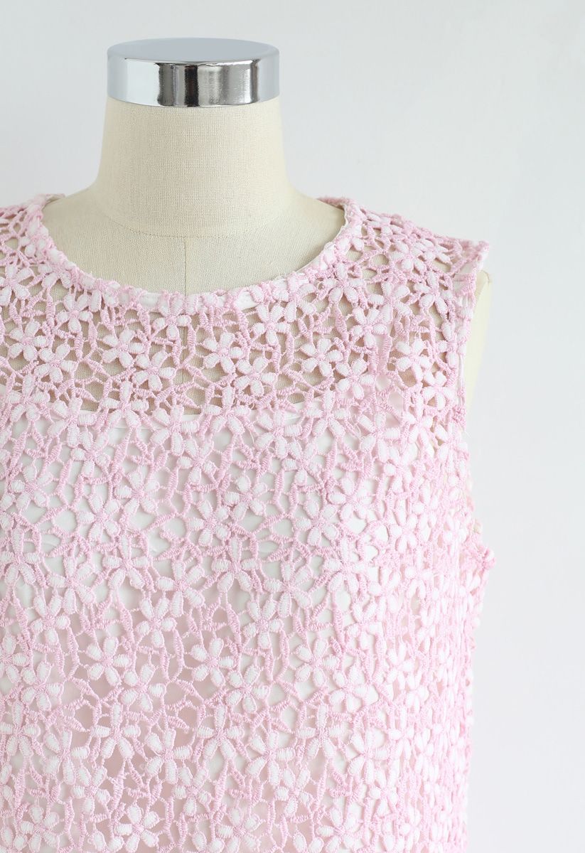 Brand New Love Crochet Sleeveless Dress in Pink
